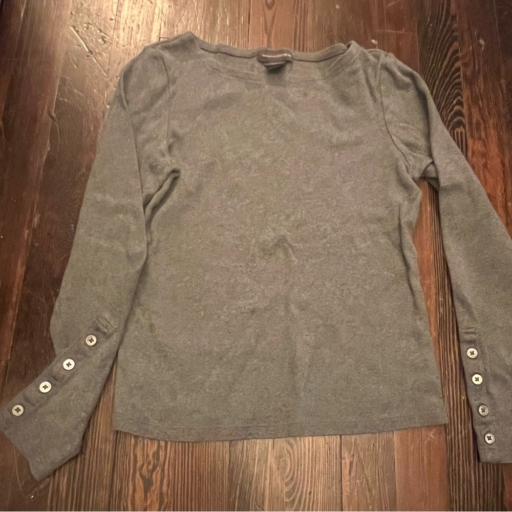 Gray Long Sleeve Top with Button Accents